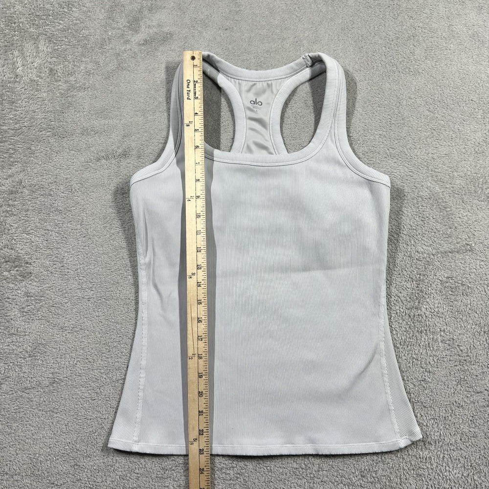 Alo Yogo Tank Top Shirt Womens Large Ribbed Racerback Gray Gym Workout Athletic - Picture 5 of 11